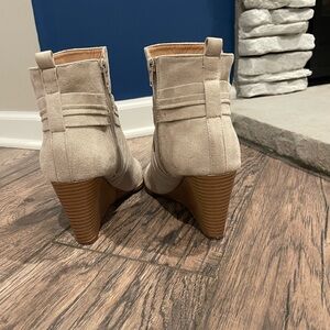Size 8 Faux Suede open toe wedge booties